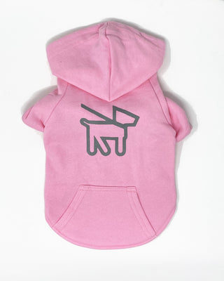 pink dog hoody with dog logo on front