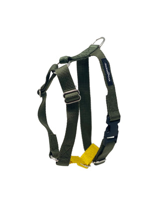 contrast nylon harness in brown and yellow