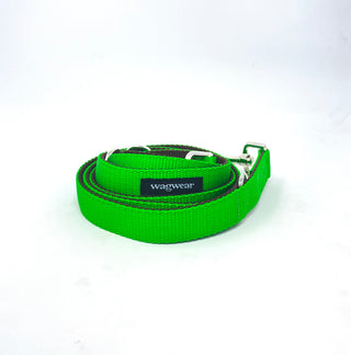 nylon metro leash in neon green and brown